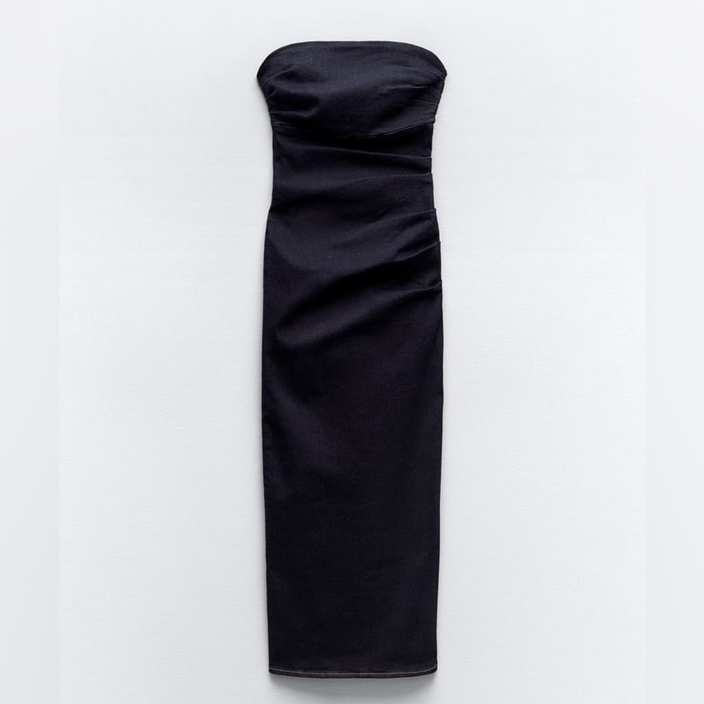 ZARA Z1975 DRAPED DENIM MIDI DRESS